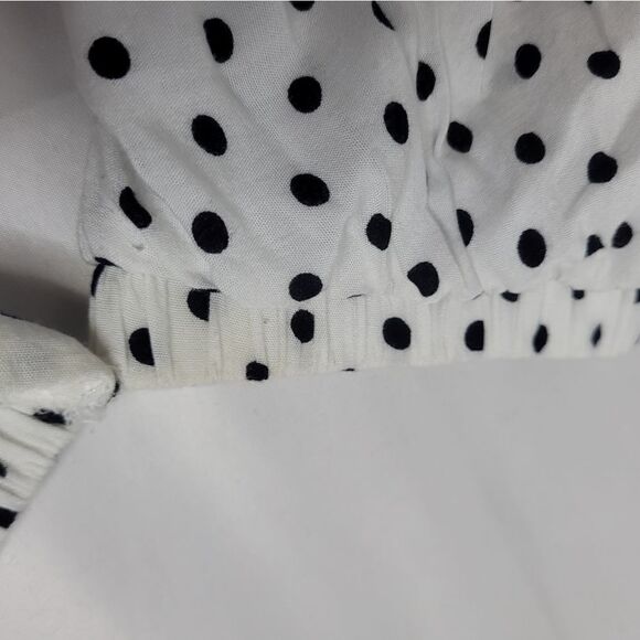 SEEK THE LABEL white polka dot retro ruffle sleeve‎ cropped top blouse M - Picture 8 of 12